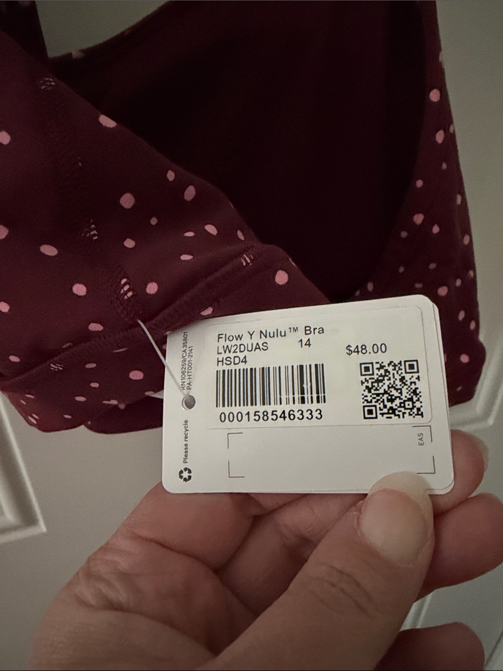 NWT size 14 - lululemon athletica Flow Y Nulu Bra A-C Burgundy Hearts Polka Dot - Picture 4 of 6